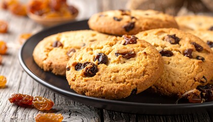 Delicious Raisin Cookies on a Plate - A Sweet Treat.