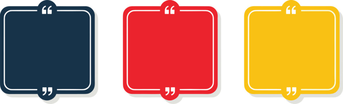 A visually appealing trio of empty quote boxes in distinct colors, perfect for testimonials, important messages, or highlighted text within various digital and print design layouts