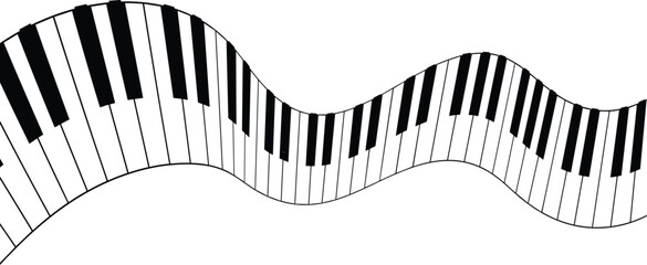 Naklejka premium Abstract black and white illustration of piano keys arranged in a graceful, undulating wave pattern, conveying motion and the beautiful rhythm of music, perfect for creative projects