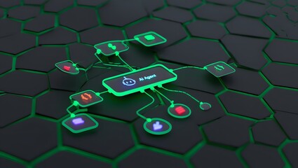 AI workflow automation artificial intelligence software interface nodes triggers data tool dashboard coding icon flow process technology 3d rendering.