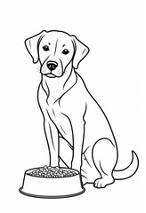 Fototapeta premium Black and white illustration of a dog with food