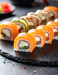 Delicious Salmon Sushi Rolls - A Culinary Delight.