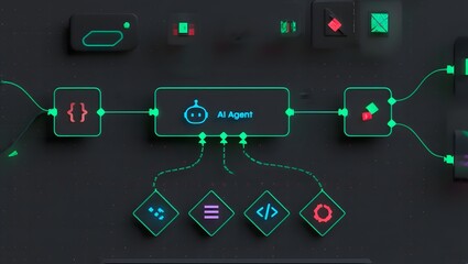 AI workflow automation artificial intelligence software interface nodes triggers data tool dashboard coding icon flow process technology 3d rendering.