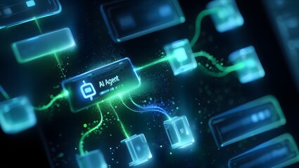 AI workflow automation artificial intelligence software interface nodes triggers data tool dashboard coding icon flow process technology 3d rendering.