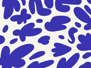Playful Organic Shapes Seamless Pattern in Blue and White