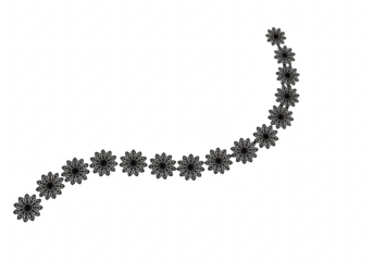 Black snowflake ornaments arranged in a curved line on a transparent background for decoration or design