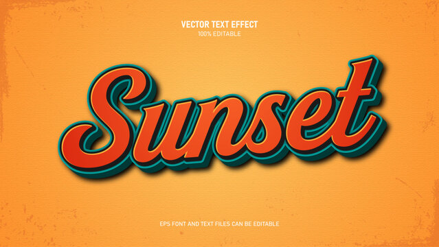 Sunset 3d style retro editable text effect