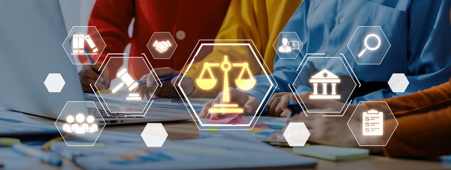 Concept of corporate legal services. Providing advice and ensuring compliance with laws and...