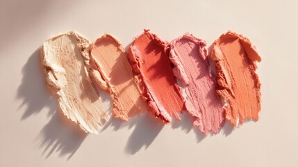 Vibrant makeup swatches in neutral and pink tones for beauty and fashion design