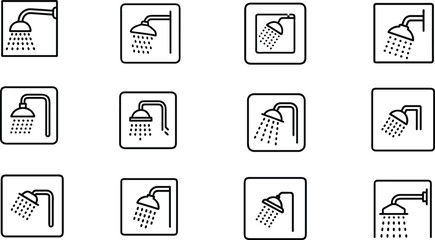 Collection of various showerhead icons in black and white