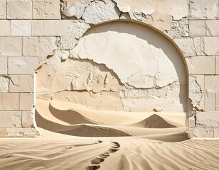Desert Invasion - Sand Encroaching Through a Ruined Wall Archway.