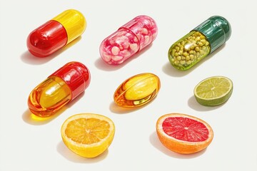 Healthcare Pills And Fruit Collection