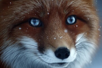 Fototapeta premium Fox with blue eyes in snowfall during winter day