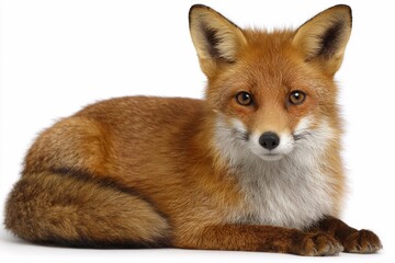 Fototapeta premium Fox resting on a white background in a studio setting