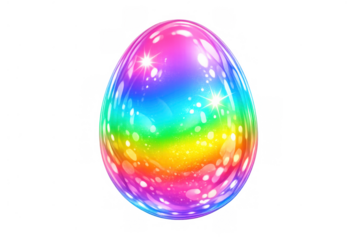 Rainbow crystal egg glowing with vibrant colors, sparkling iridescent surface, transparent background for easter holiday design