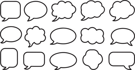 Fototapeta premium Group of outlined speech bubbles in various shapes like circles and clouds for dialogue
