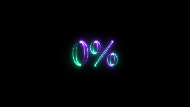 0 Percent royal sky blue and purple color neon light glowing animation on a black backgrownd,with 4k video animation.