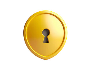 Golden Keyhole Lock on White Background.