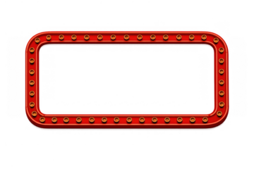 Retro red marquee light frame with rounded corners, glowing gold lamps, advertising vintage sign on transparent background