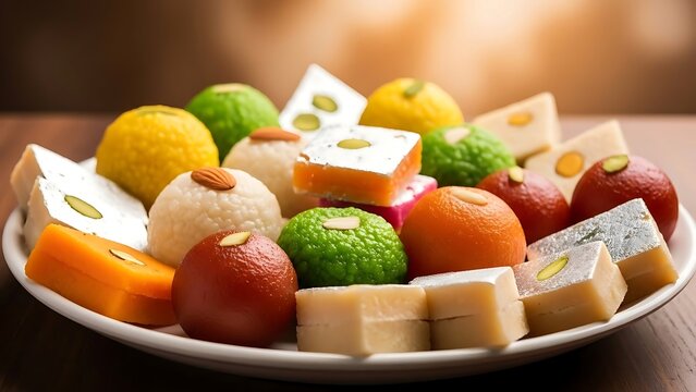 Assorted Indian Sweets on Festive Plate