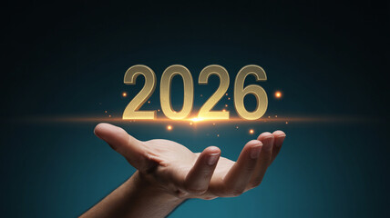 New Year 2026 Concept with Hand Holding Golden Numbers