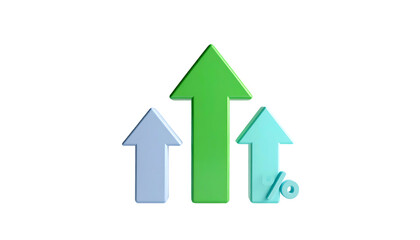 Three Arrows Pointing Upwards with Percent Sign.