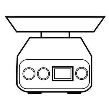 Ilustraci&oacute;n de balanza digital de comida hogare&ntilde;a. Vector blanco y negro para folleto, web, app, diet&eacute;tica, comercios y otros. 