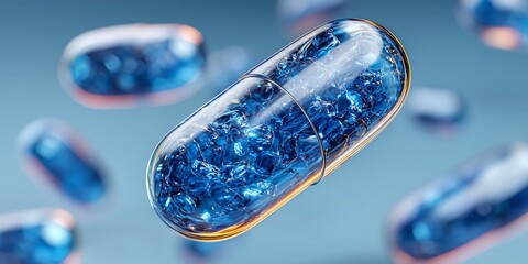 Colorful floating capsules in macro detail, clean medical concept ideal for vitamin brands, pharmacies, and wellness marketing