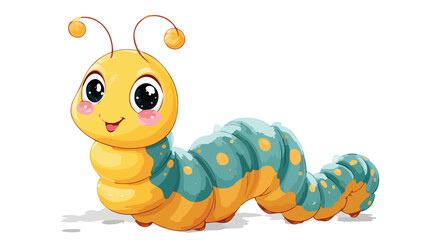Naklejka premium Friendly Cartoon Caterpillar Waving with Outline Isolated Vector Illustration