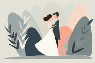  vector illustration on romantic and wedding theme in minimalist style in pastel colors