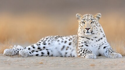 Obraz premium Snow Leopard Resting in Natural Habitat on a Sunny Day in the Wild