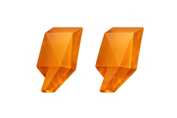 3d orange crystal quotation marks with glossy amber facets on a transparent background, symbolizing communication and dialogue