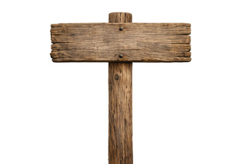 Blank old rustic wooden signpost with faded texture, empty sign board path direction, transparent background