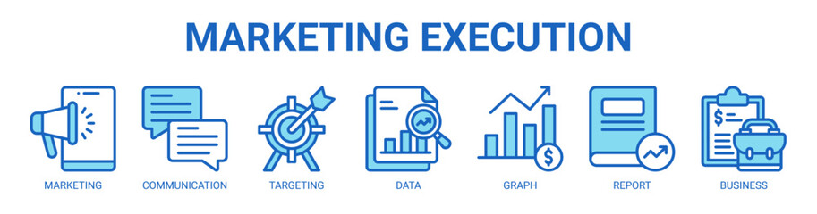 Marketing Execution web banner icon vector illustration concept with icon of marketing, communication, targeting, data, graph, report, business.