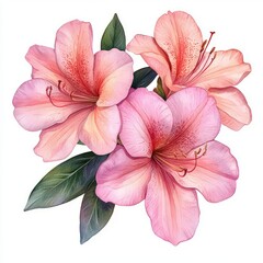 Azaleas Watercolor illustration. Hand drawn underwater element design. Illustration for greeting cards, printing and other design projects.