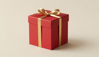 Obraz premium Plain Red Gift Box with Golden Ribbon on Light Background
