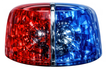 Emergency police vehicle warning light spinning, red and blue siren beacon flashing for law enforcement transport
