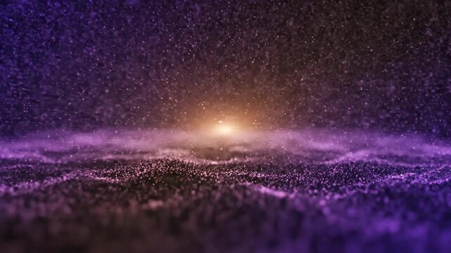 Abstract digital particle field background with glowing light source and wavy motion