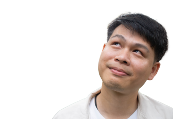 businessman male man person people close up face body part creative white isolate background dicut wallpaper creative thinking imagination brainstorm smart work job occupation idea copy space idea 