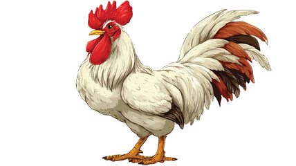 Colorful Cartoon Rooster Posing Vector Illustration on White Background