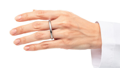 Healthcare professionals hand wearing a hydration tracker ring in a clinical setting symbolizing preventive care and skin health management with smart wearable devices.