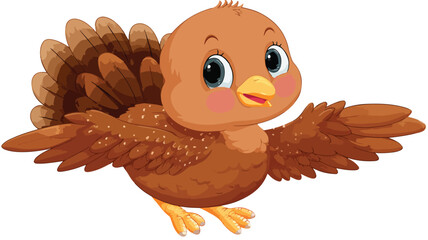 Adorable Baby Turkey Bird Cartoon with Outline Vector Illustration