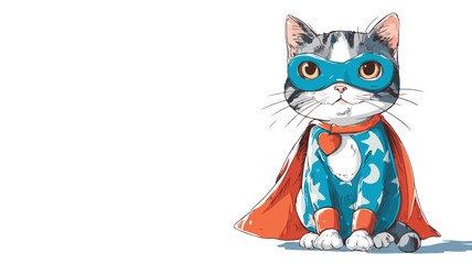Superhero Cat in Cute Costume Vector Illustration with Outline Isolated