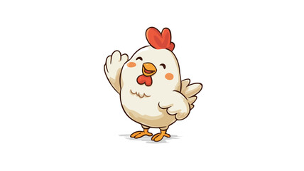 Adorable Cartoon Chicken Waving on White Background Vector Illustration