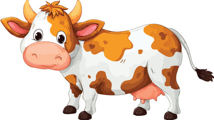 Adorable Cute Cow Cartoon Vector with Outline on White Background