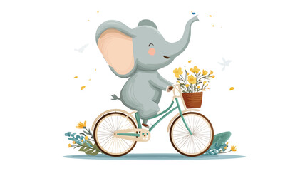 Cute Elephant Riding Bicycle on White Background Vector Illustration