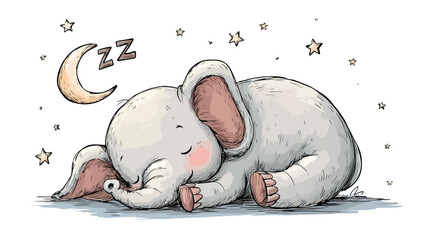 Adorable Sleeping Elephant on White Background Vector Illustration