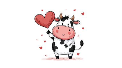 Adorable Cow Cartoon Holding Heart - Love Vector Illustration