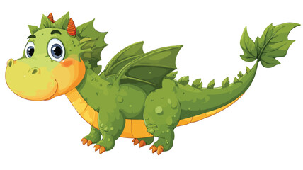 Adorable Little Dragon Waving Cartoon on White Background Vector Illustration