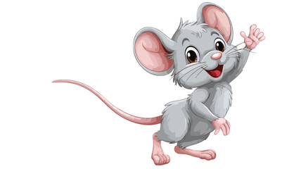 Adorable Cute Mouse Cartoon Waving Vector with Outline Isolated on White Background